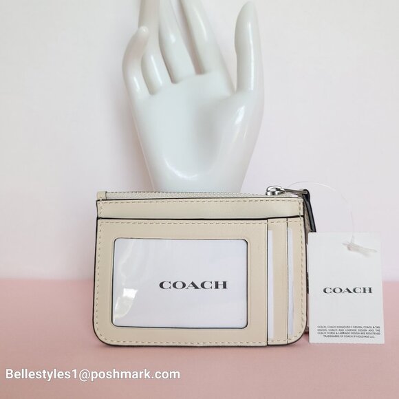 COACH Mini Skinny ID Card Case in Signature Canvas & Leather -White/Chalk color⭐ - Picture 10 of 16